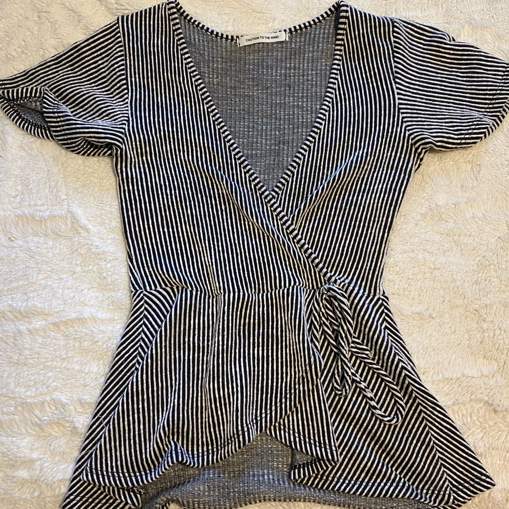 Great condition. Black and white striped shirt with tie